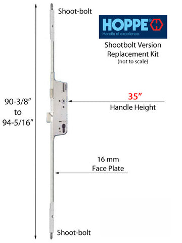 Replacement Kit for 90-3/8 to 94-5/16 inch 2 piece old style Shootbolt Multipoint Lock